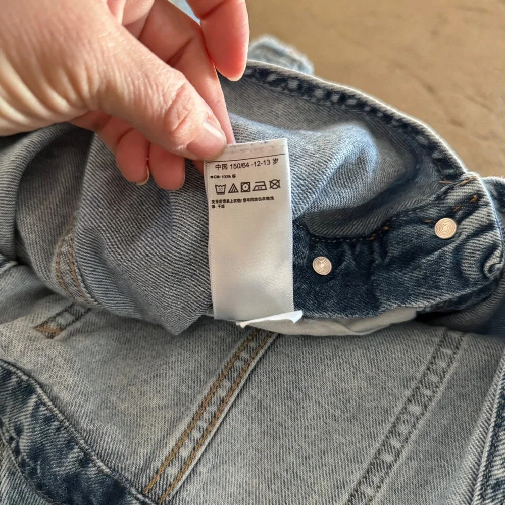 Gap Denim Shortall Overalls Girls XL 12 Medium Acid Wash Raw Hem